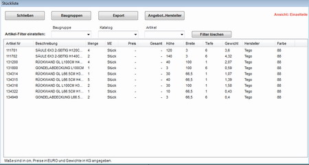 Stücklistenauswertung